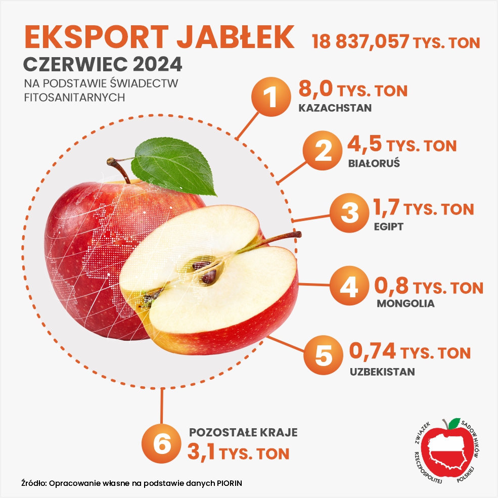 Eksport jabłek czerwiec 2024