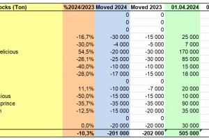  WAPA 4/2024: Zapasy jabłek w chłodniach w Polsce 